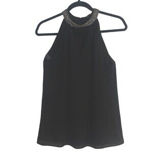 White House Black Market Women's Black Dressy Halter Top, Beaded detail size S